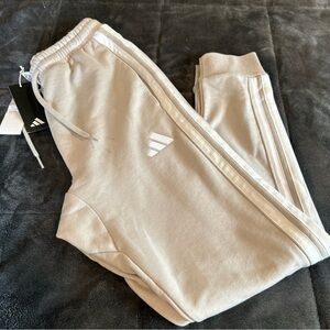 Adidas Kids Beige Joggers with White Stripes